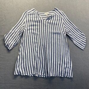 Monteau Maternity Blouse Women's Blue/White Stripe Blouse 3/4 sleeves Size XL